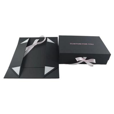 China Handmade TPak Black Foldable Gift Boxes Flat Pack Beauty Clothing Shoes Rigid Paper Gift Wig Box Cardboard Packaging Boxes for sale