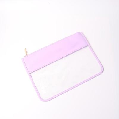 China Wholesale DIY Fashionable Transparent PVC Cosmetic Bag Small Clear Makeup Bag Pouch with Gold Glitter Chenille varsity letters patches for sale