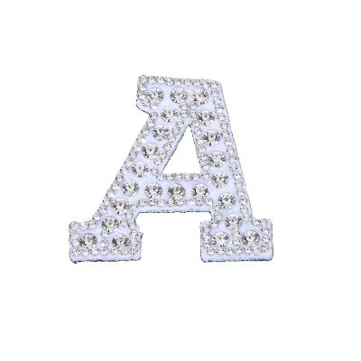 China Viable A-Z Small Size Crystal Letters Patches Iron On White Rhinestone Applique Decorative Crystal Beads Patch For Bags Dressing for sale