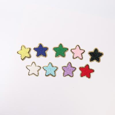 China 2022 Viable New Iron On Summer Bling Symbols Patches Adhesive 3D Mini Star Shaped Embroidered Patch With Gold Glitter For T Shirts Bags for sale