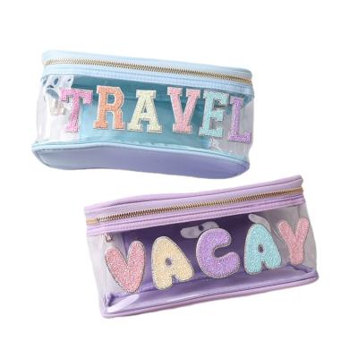 China Viable Bling DIY Rhinestone Letter Travel Sticker Colorful Small Bag Sparkle Glitter Sequin Letter Patches For Cosmetic Bags for sale