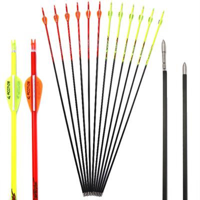 China Hunting Curbon Spine 400-1000 Carbon Spine 4.2mm Orange And Yellow Arrow ID With Point And Paddles Archery For Shooting Hunting for sale