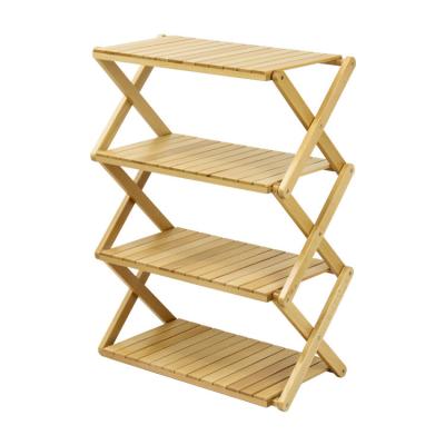 China Aluminum Collapsible Portable Foldable Camping Wood Shelf Stand Flower Camper Wooden Shelf for sale