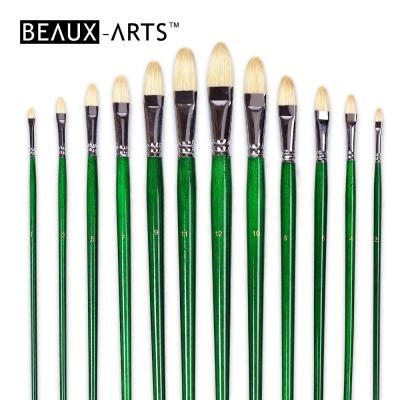 China Good Quality Long Wooden Handle Oil Painting Brush Set Oil Brush Filbert Chungking Pig Bristle Artist Brush for sale