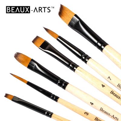 China Bicolor Nylon Hair Brush Handle Wooden Paint Brush Drawing Artist Set Nail Brushes for sale