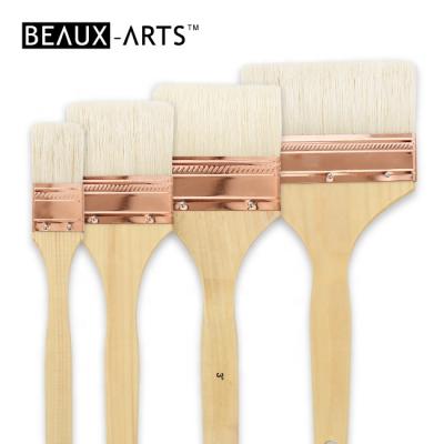 China Oil flat paint brush set with hog bristle and short varnished birch wood handle for oil and acrylic for sale