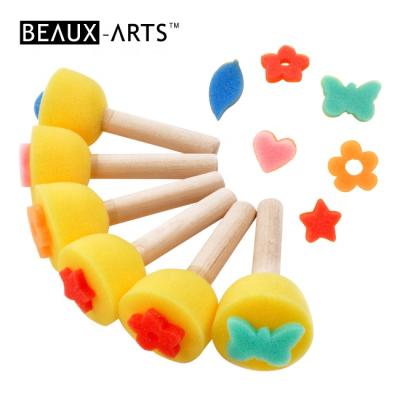 China Yellow Foam Sponge Wooden Handle Kids DIY Foam Stamp Art Set Kid Craft for sale