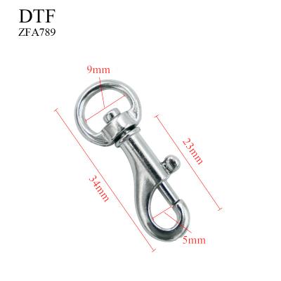 China Hardness ; Factory Direct Sales Silver Snap Hook Durable Purse Hook/Lanyard/Dog Leash Snap Length Clip 34mm Jaw Hook Swivel Metal Zinc Alloy for sale