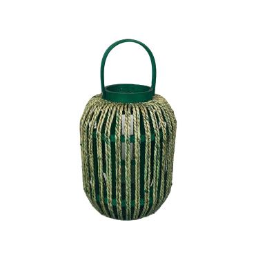 China Home Decoration Vegetable Plankton Shavings Weaving Hanging Lantern With Glass Cup for sale