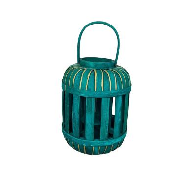 China Home decoration handmade bule shavings lantern with glass cup and solar panel for sale