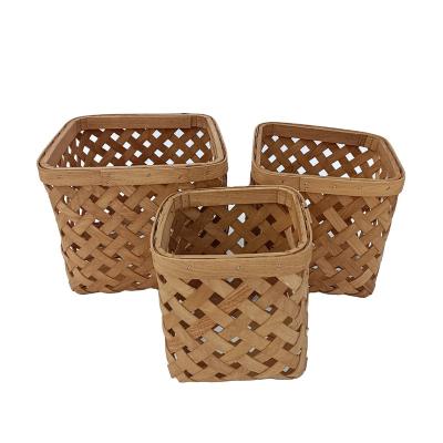 China CLASSIC Handmade Poplar Chips Basket Storage Flower Pot Weave Set of 3 for sale