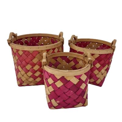 China Handmade wooden colorful veneer flower poplar basket flower pot planter for sale