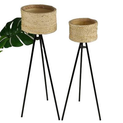 China Mediterranean Cornleaf Weave Handmade Interesting Home Decor Flower Pot for sale