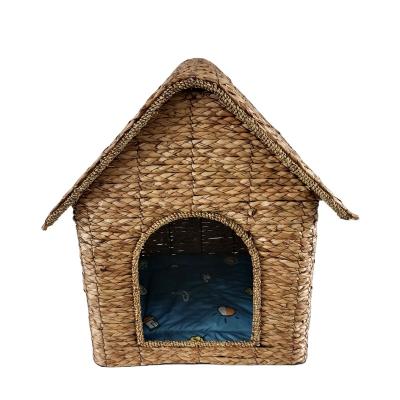 China Plant Plankton Viable Braid Handmade Pet House House With Cushion for sale