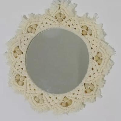 China Modern Interesting Looking Hand - Woven Decorative Cotton Home Wall Mirror for sale