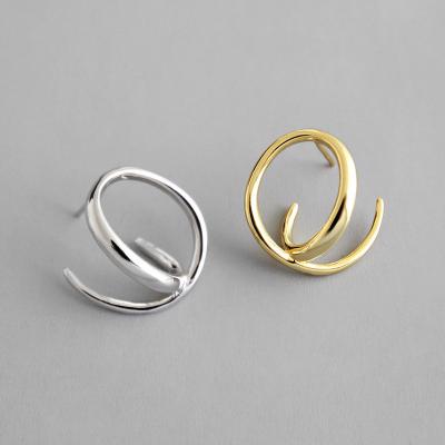 China Lanciashow 925 Solid Silver Gold Plated Jewelry Hoop Earrings Simple Concavo Convex Shape for sale