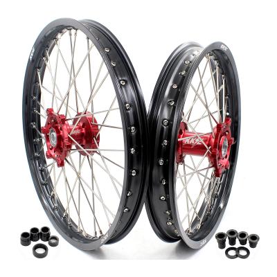 China 6082-T6 Aluminum KKE 21/19 CNC MX Wheels Set Compatible With RM125 RM250 Motorcycle Spoked Motobike Hub Black Red 1996-2008 Rim for sale