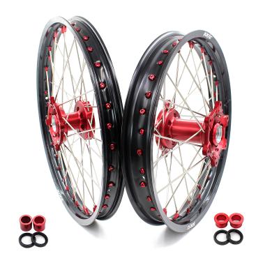 China 6082-T6 Aluminum KKE 21/19 CNC MX Wheels Fit For SUZUKI RMZ250 2007-2021 Motocross RMZ450 2005-2021 Rims Set Hub / Nipple Red for sale