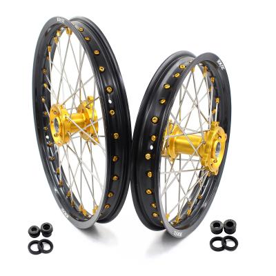 China 6082-T6 Aluminum Motocross Big Kid KKE CNC Wheels Rims Set SUZUKI RM80 1993-2001 RM85 2002-2022 Fit Alloy Nipples Gold for sale