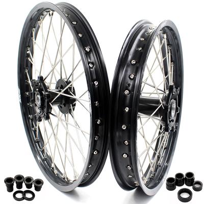 China 6082-T6 KKE Aluminum Motorcycle 21/19 Hubs Set 1996-2008 Compatible With SUZUKI RM125 RM250 Black CNC Hub / Rim Pitbike Supermotard Spoked Wheels for sale