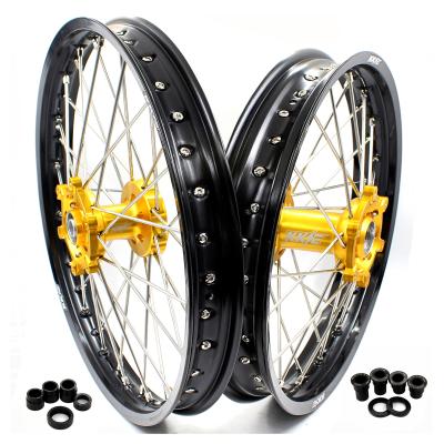 China 6082-T6 KKE Aluminum Motorcycle 21/19 Fits RM125 RM250 Gold Hub Black Rim Racing Pit Bike Supermotard Wheel Hub Set 1996-2008 for sale