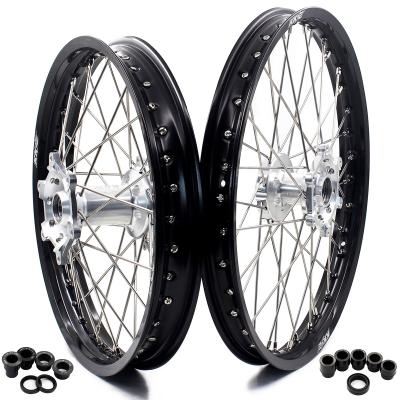 China A356-T6 KKE 21/19 Aluminum Motorcycle Wheels Fit YAMAHA YZ125 YZ250 1999-2021 YZ250F YZ450F 2020 Silver Hub Black Casting Rim for sale