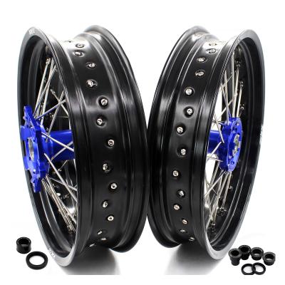 China 6082-T6 Aluminum KKE 3.5/4.25 Supermoto Wheels Set For YAMAHA WR250F 2001-2019 WR450F 2003-2018 Blue Hub Black Rims for sale