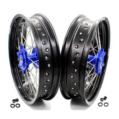 China 6082-T6 KKE Supermoto Aluminum Wheels Rims Set Compatible With YAMAHA WR250R 2007-2021 Anodized Aluminum Blue Hub for sale