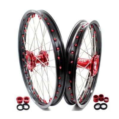 China 6082-T6 Aluminum KKE 21/19 MX Wheels Compatible With HONDA CRF250R 2014-2021 CRF450R Spoked Wheel Set 2013-2021 Red Hub / Nipple for sale