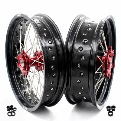 China 6082-T6 Aluminum KKE 3.5/4.25 Spoked Wheels Set Fit For HONDA CRF250X 2005-2018 CRF450X 2004-2018 Anodized Red Hub Black Rim for sale