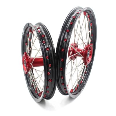 China 6082-T6 Aluminum Kid's Dirtbike Spoked Motorcycle 19/16 Wheels KKE Set Compatible With CRF150R 2007-2021 Red Hub/Nipple Black Rim for sale