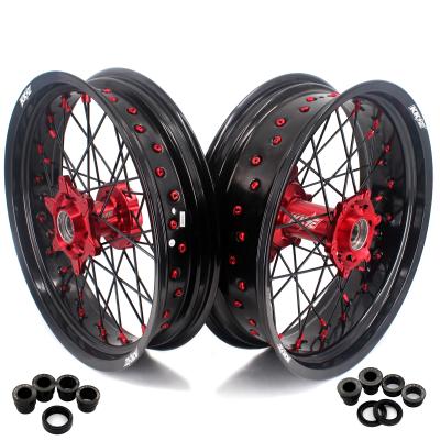 China 6082-T6 KKE Aluminum Motocross 3.5/5.0 Motorcycle Spoked Wheel Hubs Set Compatible With 2021 Gas Hub / Nipple Red Black Rim Black Spoke for sale