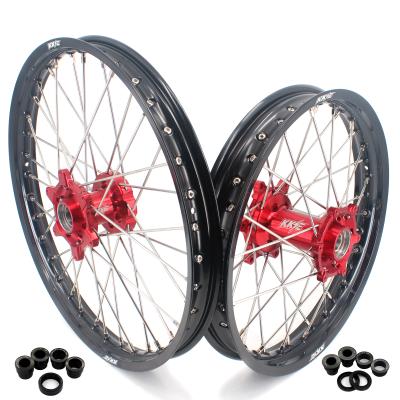 China 6082-T6 KKE Off Road Motorcycle Aluminum Wheels Rims Set Compatible With Gas EC250 EC300 MC250 2021-2022 Anodized Raw Red Hub Black Rim for sale