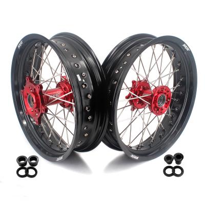 China 6082-T6 KKE 17 Inch Supermoto Aluminum Spoke Wheels Rims Set For Gas 2018-2020 Aluminum Hub Black Red Anodized Rim for sale