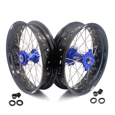 China 2015-2020 MX 250 SMR FT 530 Aluminum Blue Hub EN 125 TM Fit Set 6082-T6 Wheels Black KKE Supermoto Spoked Rim for sale