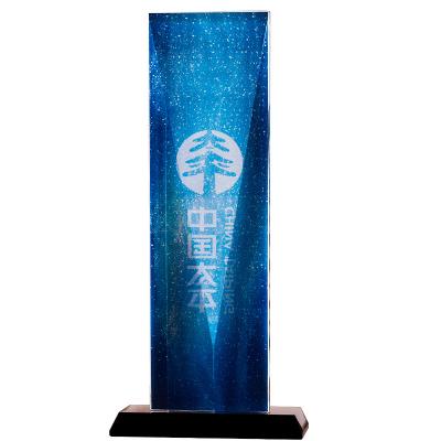 China Contemporary blue star trophy company annual meeting technology trophy contracted crystal creative crystal medal engraved LOGO for sale