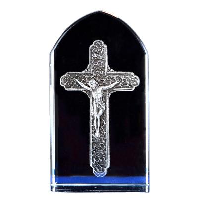 China Europe Creative 3D Carved Clear Jesus Cross Crystal K9 Crafts Christian Home Decoration Manufacturer Wholesale for sale