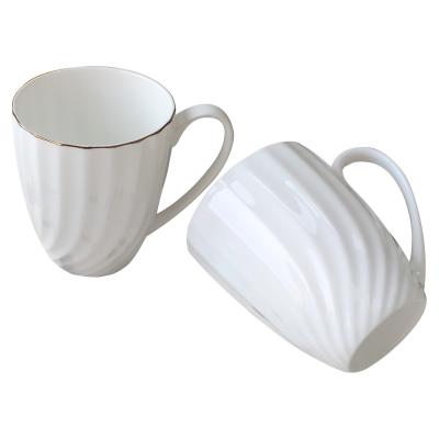 China Simple Creative Viable Gold Edge Bone China Cup Embossed Ceramic Coffee Mug and Water Cup for sale