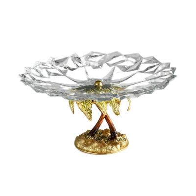 China Europe Fruit Tray Storage Decoration Compote Pedestal Bowl Clear Etched Glass Fruit Tray for sale