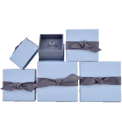 China Fashion Jewelry Gift Bow Ribbon Recyclable Paper Box Ring Necklace Ear Stud Wedding Boxes Jewelry Storage Case Jewelry Organizer Gift for sale