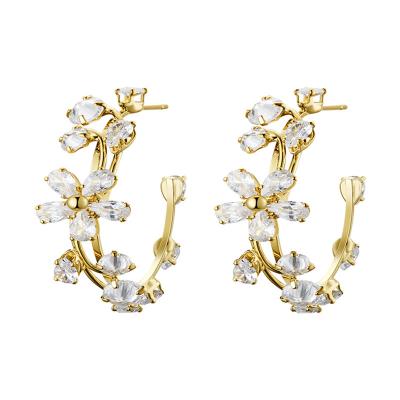 China Romantic Gold Plated Silver Needle Earrings High-grade Zircon Wedding Earrings Flower Design Circle Earrings for sale