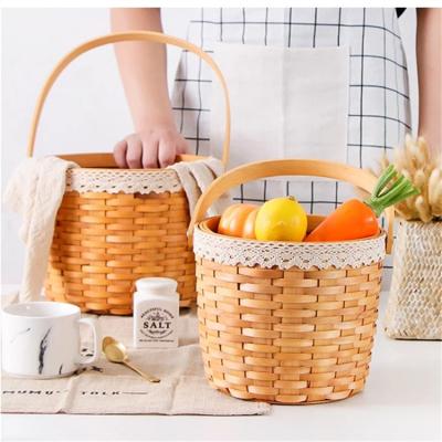 China Large Bamboo Flower Basket Woven Flower Basket Eco-Friendly Cheap Decorative Wicker Metal Rattan Fruit Flower Box Gift Wood Waste for sale