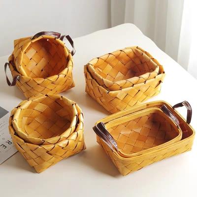 China Modern Wooden Weaving Creative Storage Basket Environmental Friendly Hand Woven Desktop Finishing Basket for sale