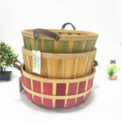 China Sustainable Hand Wooden Basket Round Large Fruit Bread Basket Rustic Style Picnic Basket for sale