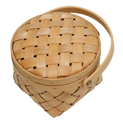 China Eco-friendly Miniature Bamboo Woven Wood Waste Basket Basket With Lid And Handle for sale