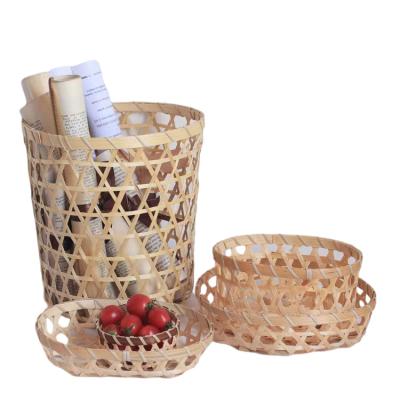 China Folding Storage Basket Bamboo Handwoven Natural Hollow Woven Basket Eggs Basket Color Gift Basket for sale