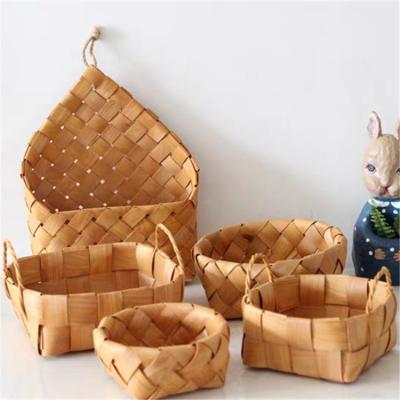 China Japan Style Japanese Style Wooden Chip Woven Storage Basket With Handle for sale