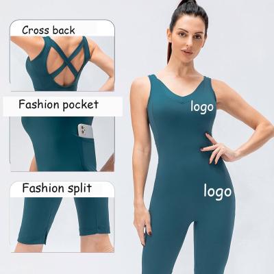 China Breathable sexy back jumpsuits yoga wear custom logo for sale