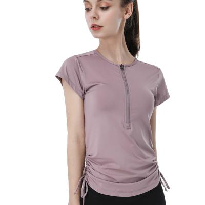 China Breathable Good Quality Side Loose Short Drawstring Chest Sleeve Gym Women Yoga Top Quick Dry for sale