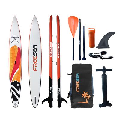 China Factory Price Wholesale Waterproof FREESEA Skidproof Racing Inflatable SUP Stand Up Paddle Board iSUP Pack With All Accessories for sale